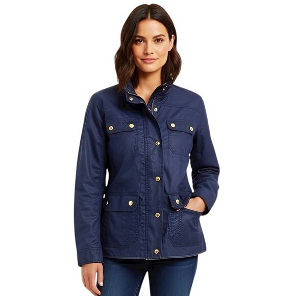 J.Crew Waxed Cotton Downtown Field Jacket / Navy Blue / Womens Large - Picture 1 of 13